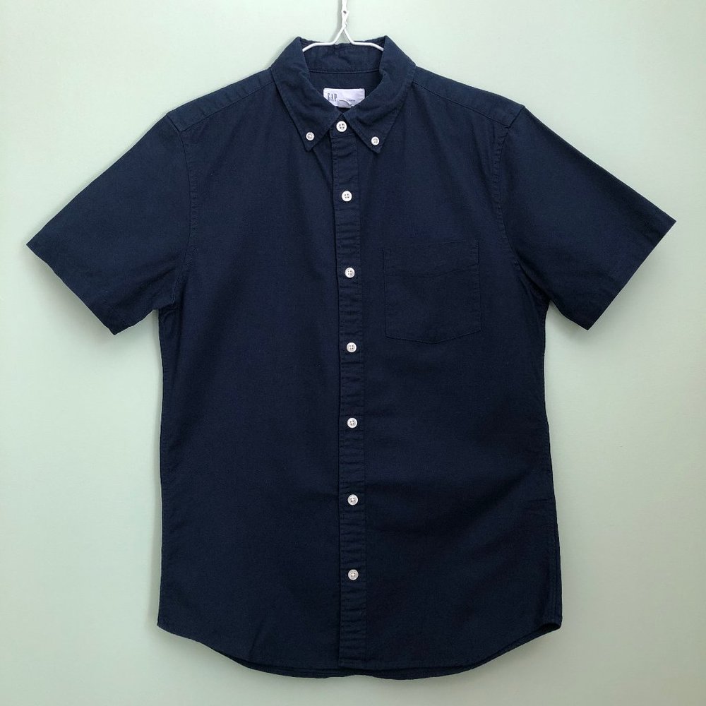 Gap Men Navy Lived-In Stretch Oxford Short-Sleeve Shirt